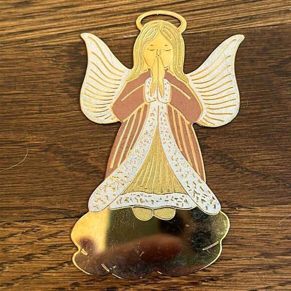 Vtg 1991 Gloria Duchin gold brass praying angel Christmas tree ornament - Picture 1 of 5